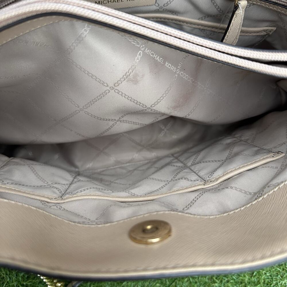 Michael Kors Ellis LG Saffiano Leather Shoulder Tote Satchel Oyster Preppy Glam - Picture 15 of 15
